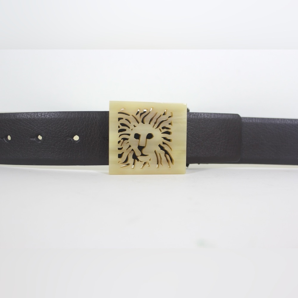 Lion Logo Buckle Brown Leather Belt Large Anne Klein
